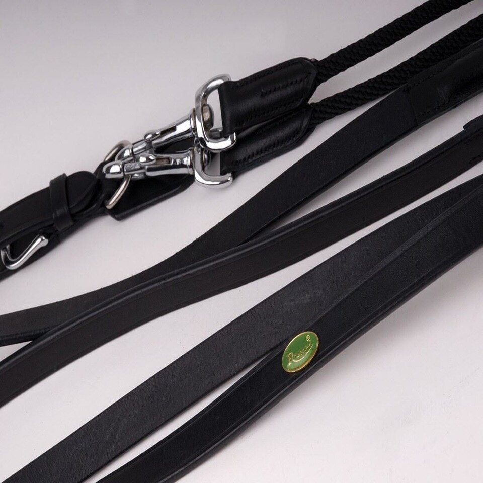 image 1 of Rhinegold Leather And Rope Draw Reins Black | Size: One Size
Colour: Black