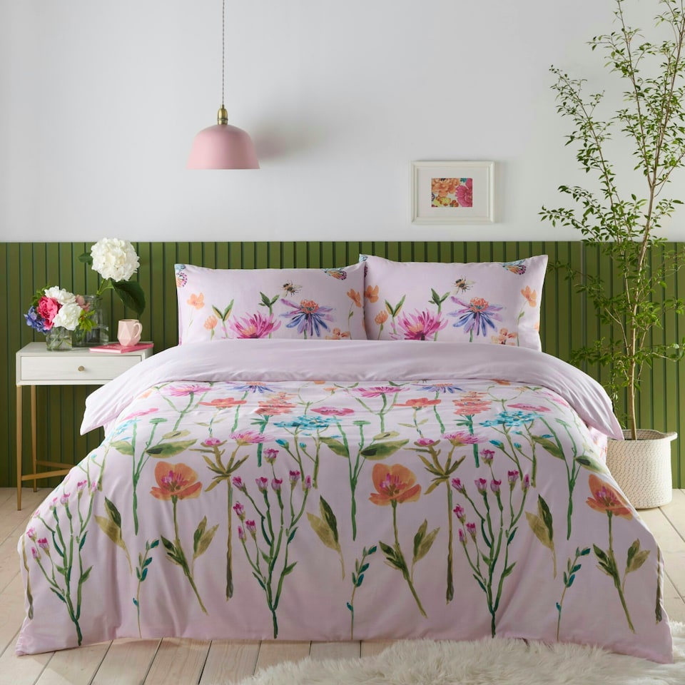 image 1 of Portfolio Home Emily Floral Soft Easy Care Bed Linen Bedding Duvet Cover Quilt Set With Pillow Cases Pink | Double