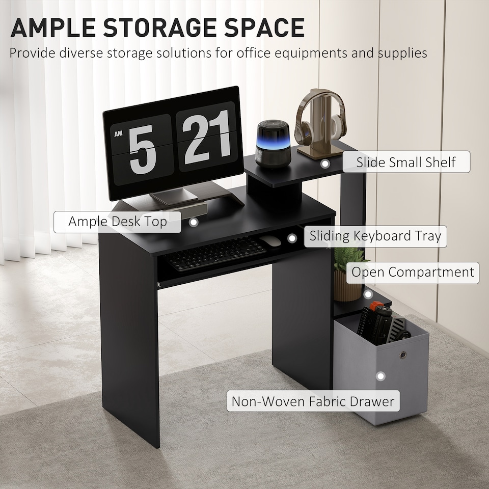 image 1 of HOMCOM Computer Desk with Sliding Keyboard Tray Storage Drawer Shelf Home Office Workstation Black