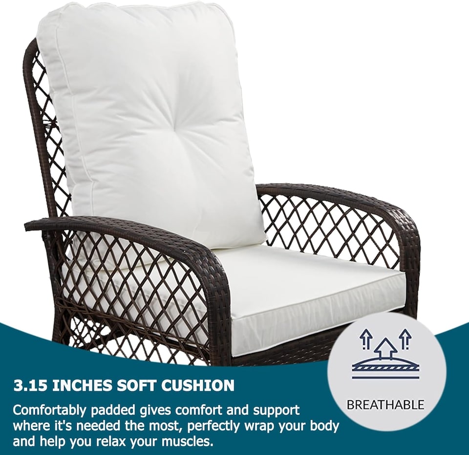 image 1 of 3 PCS Garden Furniture Set, Swivel Wicker Bistro Set with Ice Bucket Table, Upholstered Lounge Chair Set