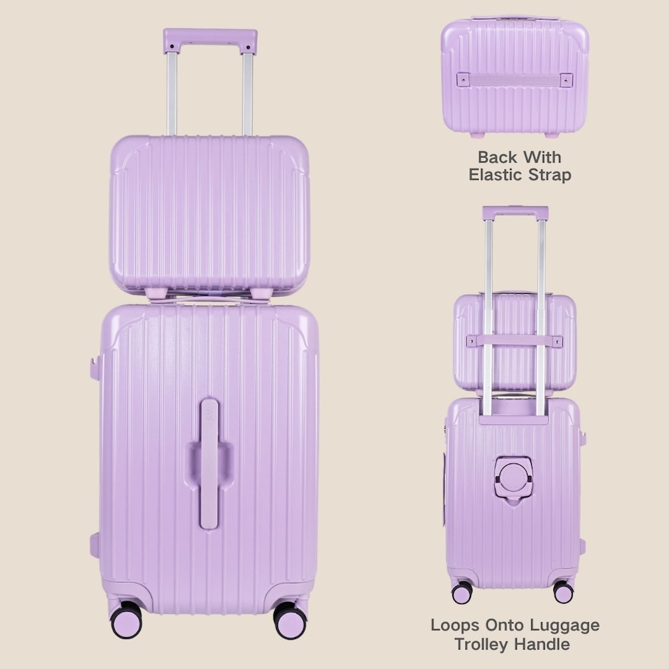image 1 of 2 Piece Suitcase Set: Vanity Case & Cabin with Cupholder, TSA Lock | Purple | Mauve Lilac