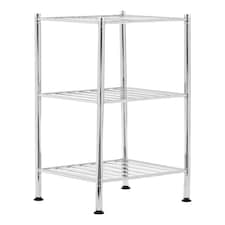 Micah 3 Tier Chrome Shelf Unit with Rubber Feet Silver