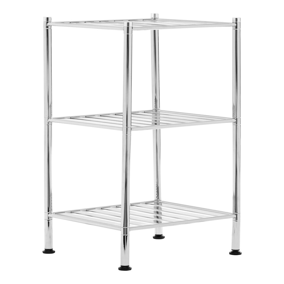 image 1 of Micah 3 Tier Chrome Shelf Unit with Rubber Feet Silver