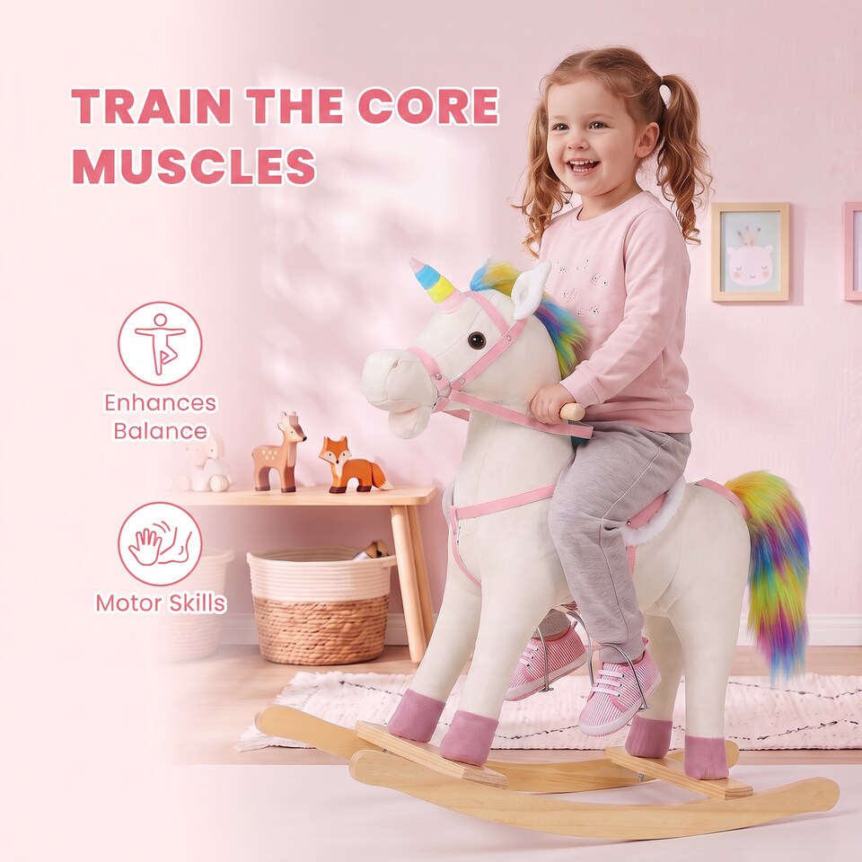 image 1 of AIYAPLAY Unicorn Rocking Horse with Sound for 1-3 Years, Cream White