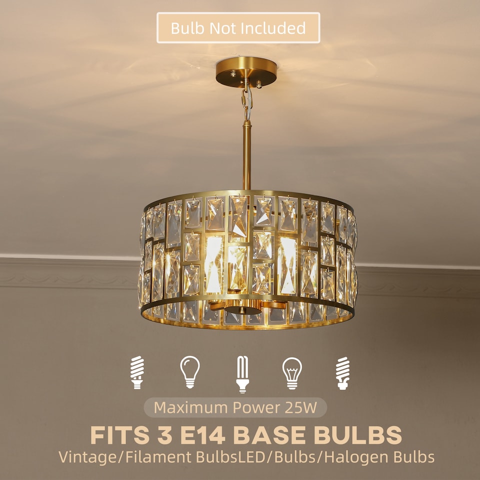 image 1 of HOMCOM Modern Flush Mount Ceiling Light, Crystal Chandelier for Living Room | Gold