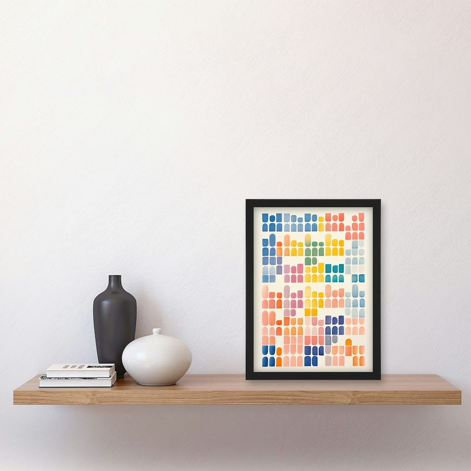 image 1 of Pastel Abstract Geometric Calming Home Decor Black Framed Wall Art Print A4