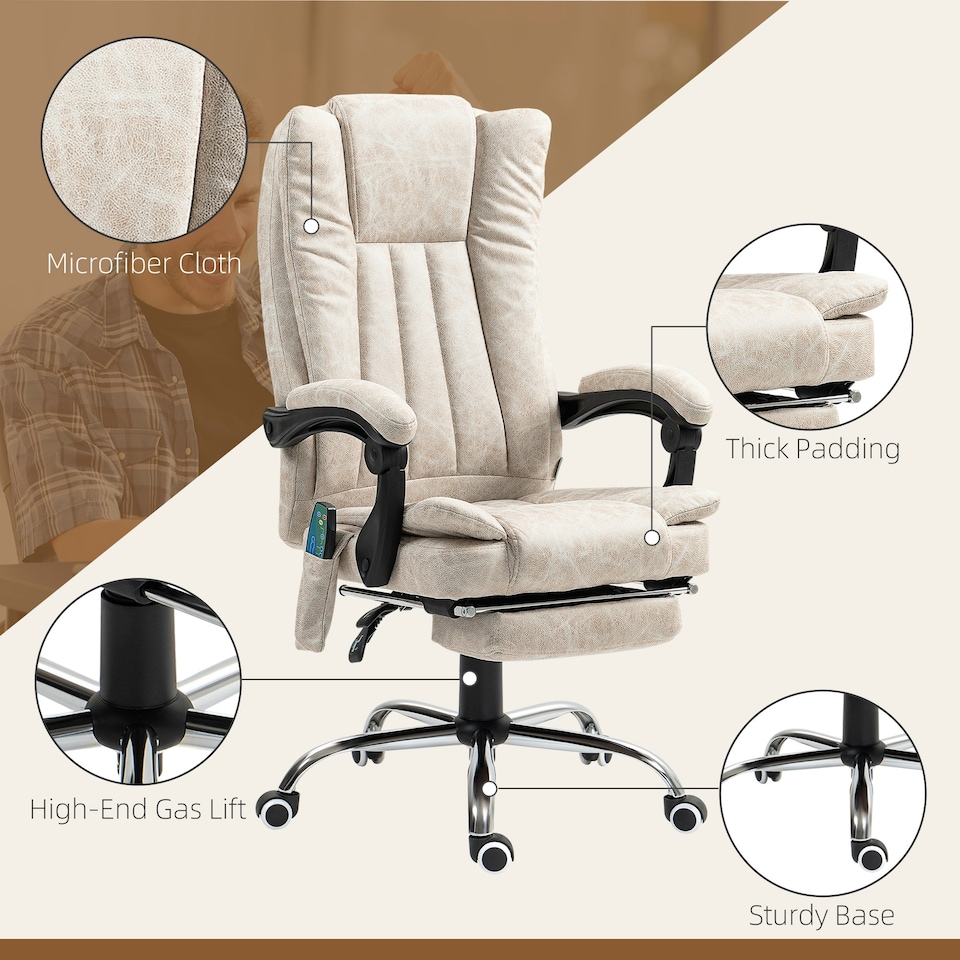 image 1 of Vinsetto 6-Point Vibrating Heat Massage Chair w/ Microfibre Charcoal Grey