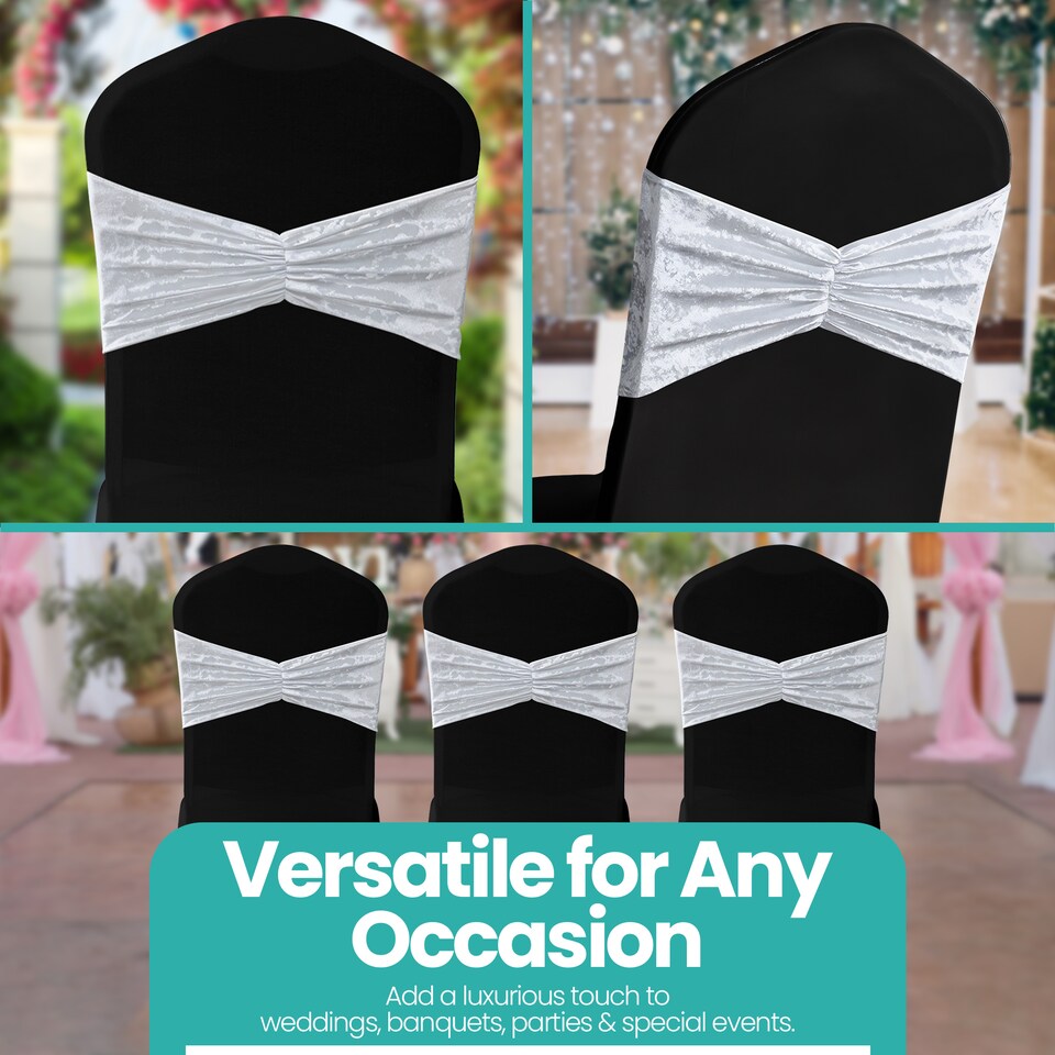 image 1 of Crushed Velvet Chair Band, Glitz Shiny Fabric Sashes - 1pc
