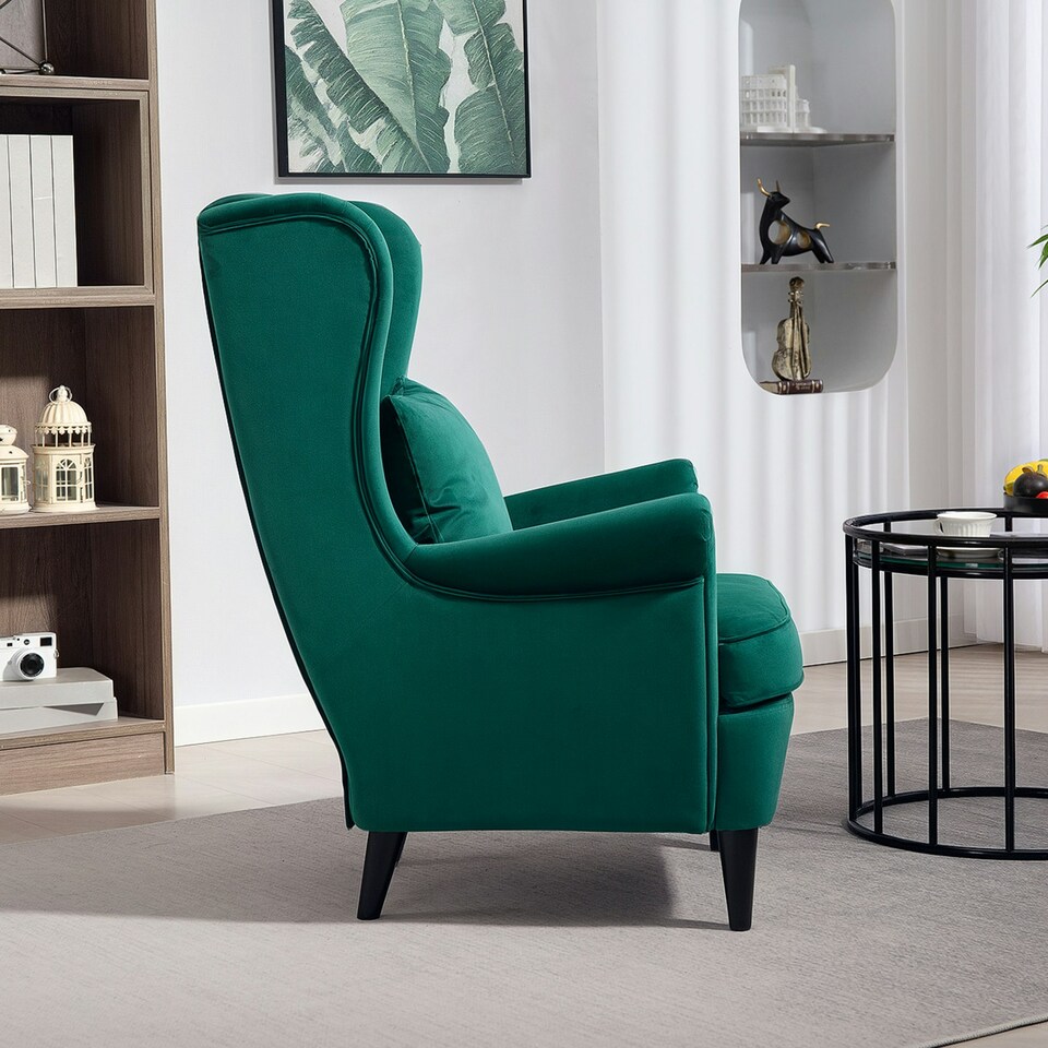 image 1 of HOMCOM Wingback Chair, Modern Accent Chair for Living Room Bedroom Green