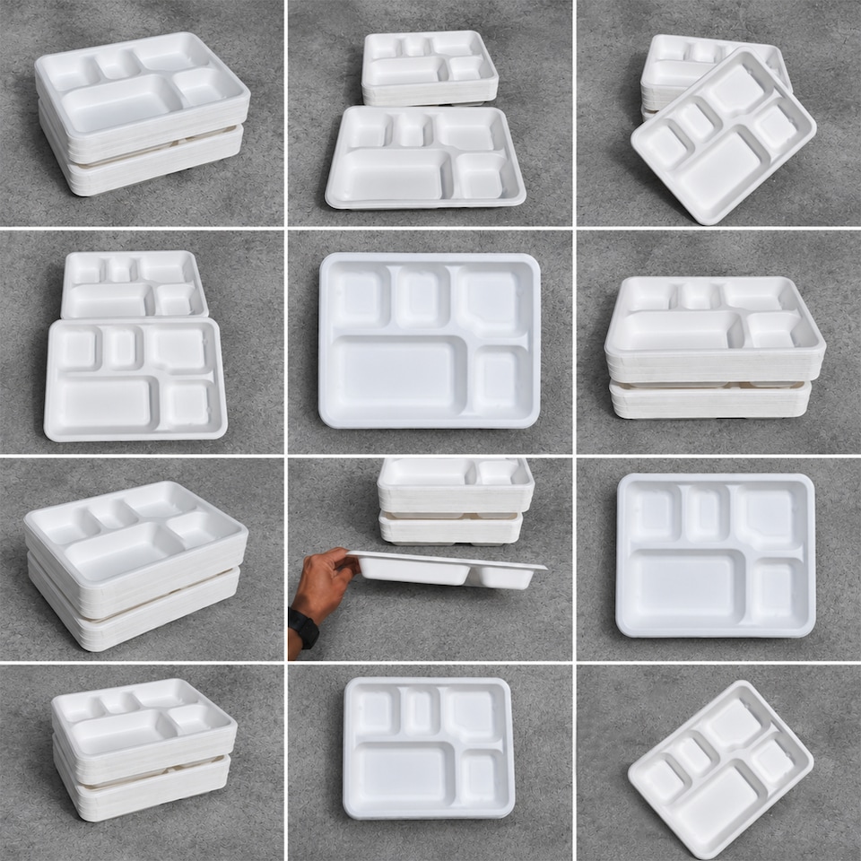 ECONX Bagasse 6 Compartment Food Tray Plate Disposable Sugarcane