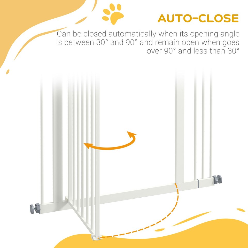 image 1 of PawHut 74-87cm Adjustable Metal Pet Gate Safety Barrier w/ Auto-Close Door White