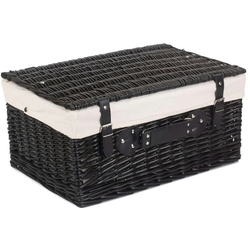 image 1 of 51cm Empty Willow Wicker Picnic Basket with Lining Blue | Blue | One Size