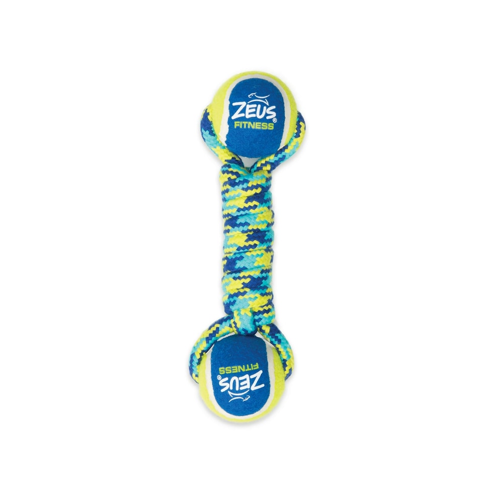 image 1 of Zeus Fitness Dog Toys Double Tennis Ball Rope Dumbbell with Tennis Ball Medium 6.35cm