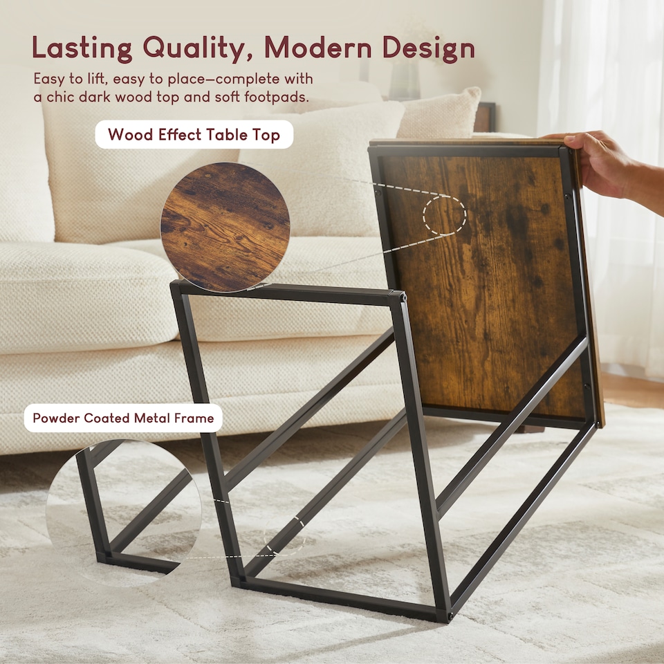 image 1 of Vida Designs Brooklyn Side Table Industrial Sofa Bedside Table, Dark Wood