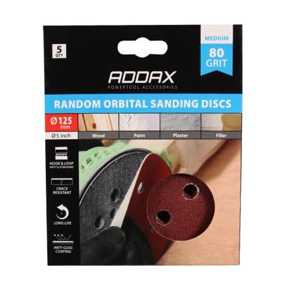 image 1 of Timco - Random Orbital Sanding Discs - 80 Grit - Red (Size 125mm - 5 Pieces)