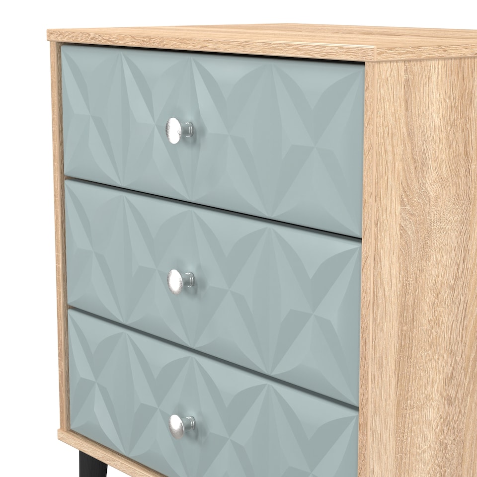image 1 of Toledo 3 Drawer Midi Chest of Drawers in Duck & Bardolino Oak (Ready Assembled) | Blue | Duck & Bardolino Oak