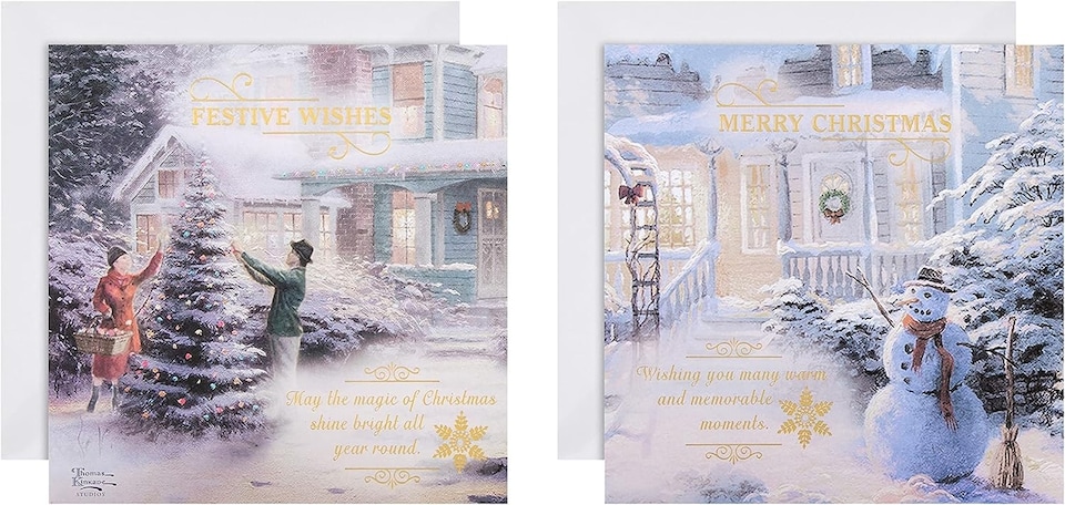 image 1 of Thomas Kinkade Illustrated 2 Designs Pack of 16 Boxed Charity Christmas Cards