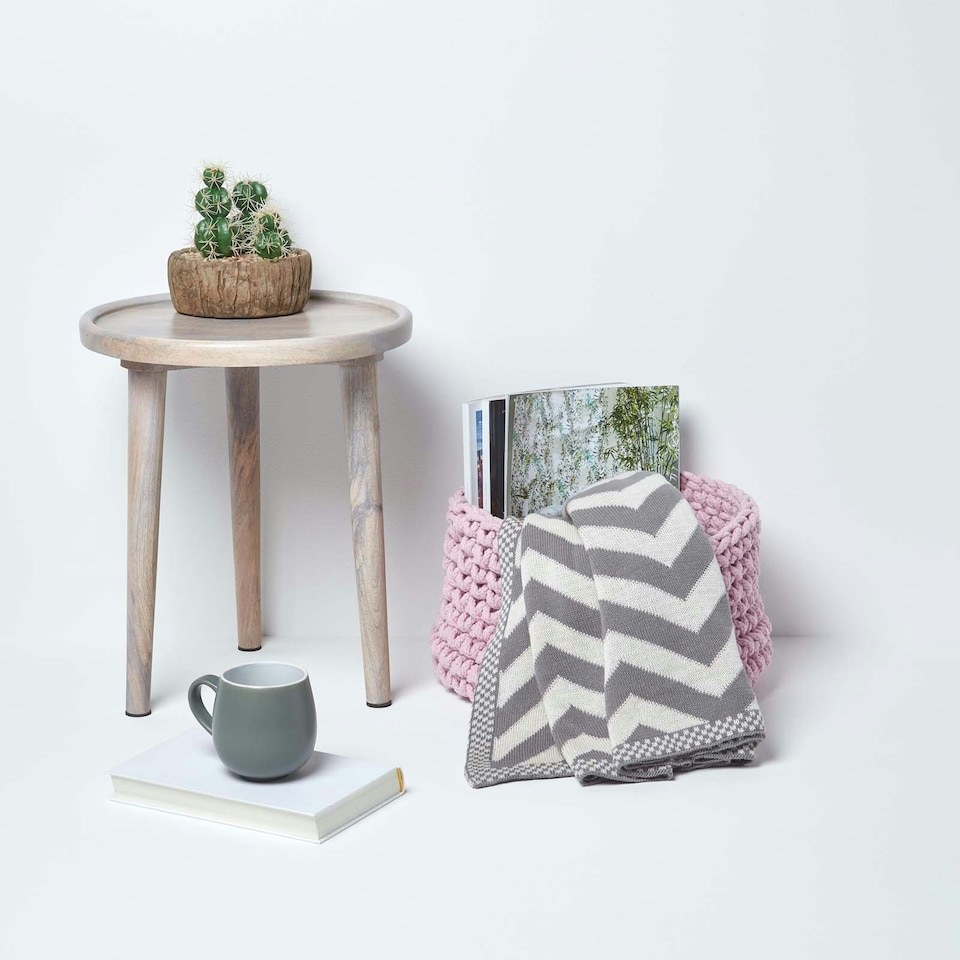 image 1 of Homescapes Pastel Pink Cotton Knitted Round Storage Basket - 37 x 21 cm Pink | M