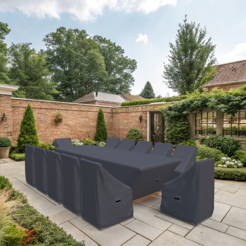 image 1 of Covers and all Anautica 12-Person Outdoor Dining Set Covers Water-Repellent UV-Resistant Polyester with Tie-Downs, 26 W x 21 D x 36.5 H x 21 H
