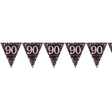 Amscan Sparkling Pink Celebration 90th Birthday Bunting - Black/Pink - One Size