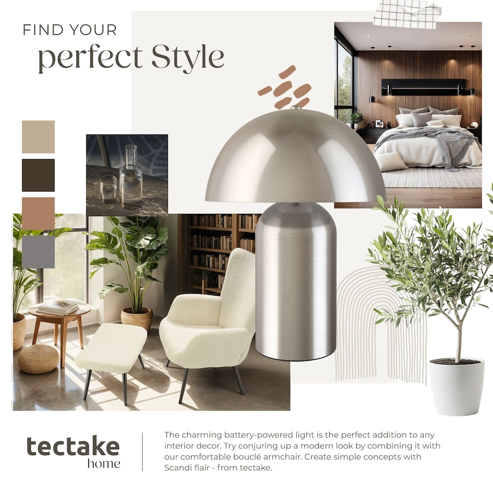 image 1 of Table Lamp Kade - retro design, 3 brightness levels, battery-powered | Silver | nickel matt | 25 x 25 x 34 cm | 1