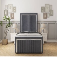 Sloomy Boston Chrome Steel Plush Bed Frame With 50" Upholstered Headboard 2'6 Small Single