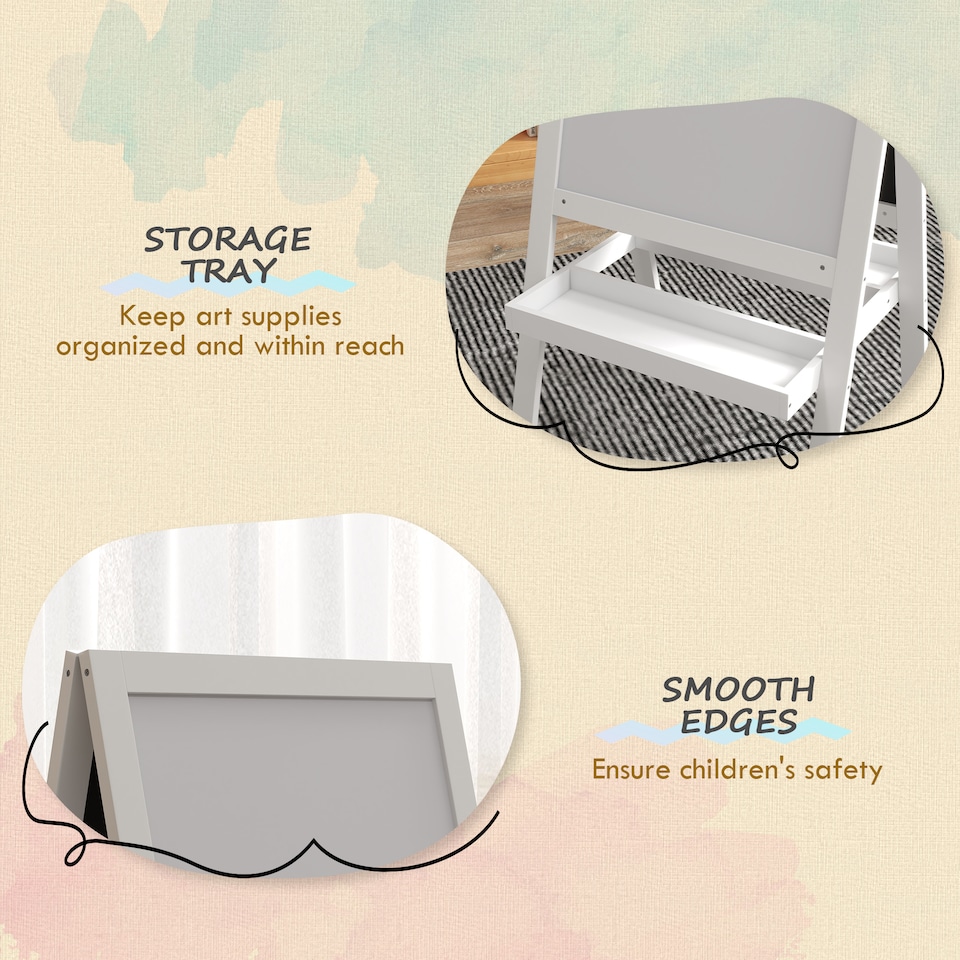 image 1 of AIYAPLAY 2-in-1 Double-Sided Easel for Kids, with Storage Shelf | White | White