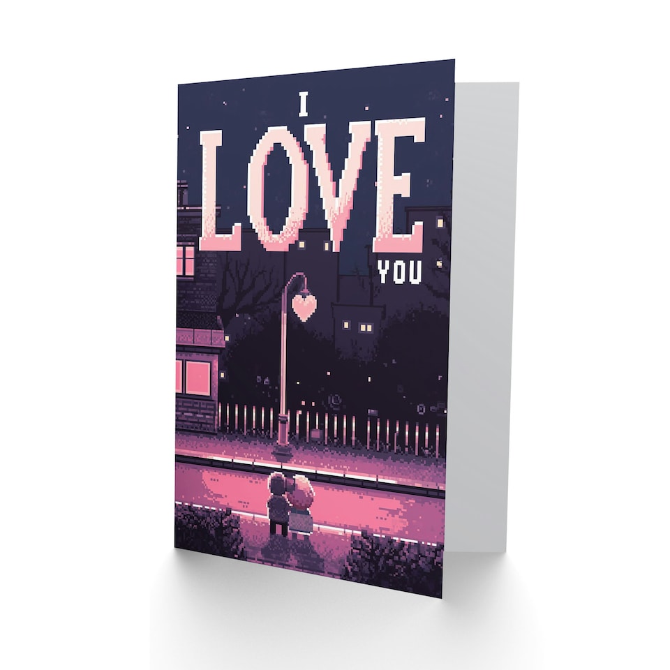 image 1 of Pixel Love You Night Gamer Stars Anniversary Valentines Her Wife Card