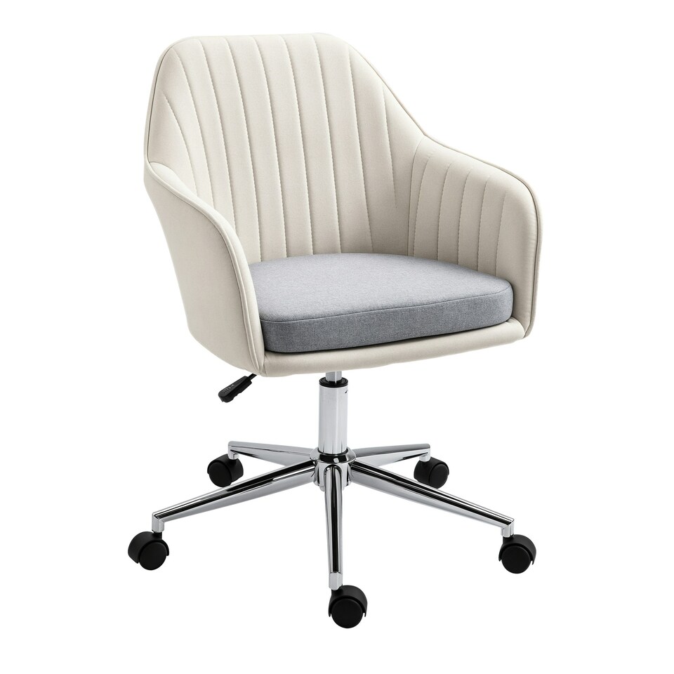 image 1 of Vinsetto Leisure Office Chair Linen Swivel Desk Chair Home Study w/ Wheel, Beige