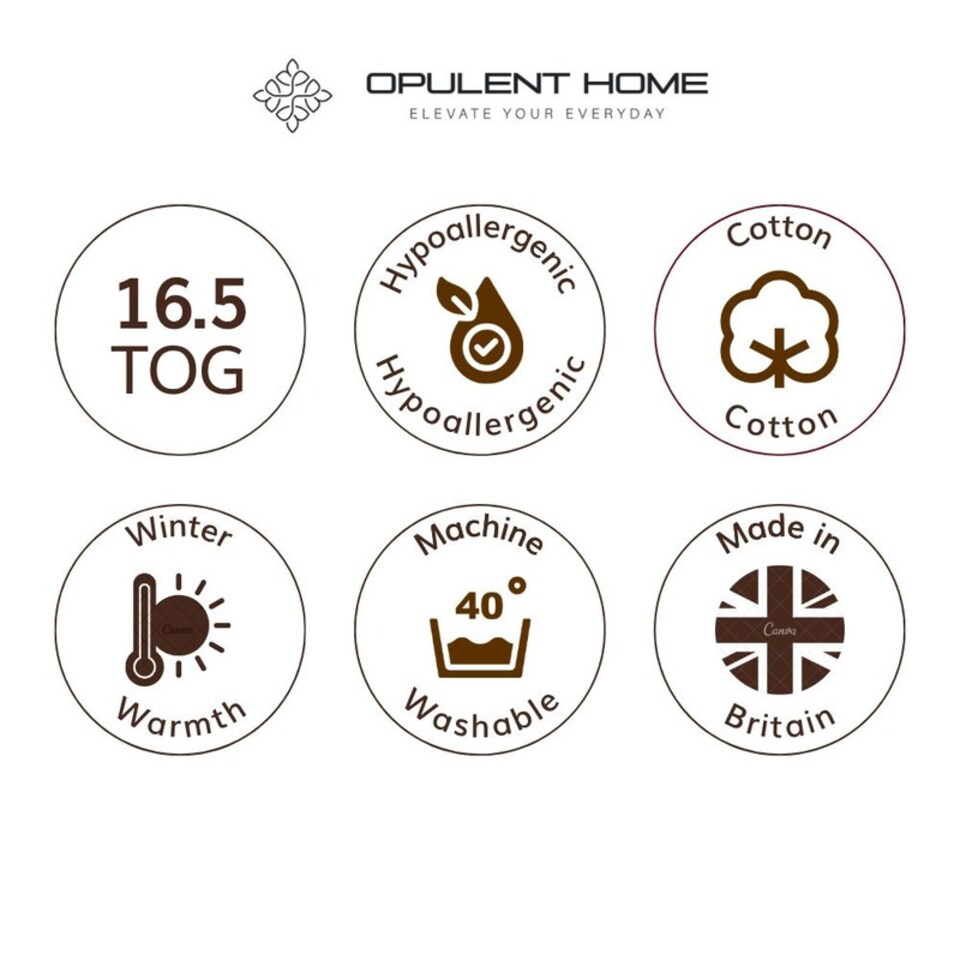 image 1 of Opulent Home Lightweight 100% Cotton 16.5 Tog Winter Duvet – Breathable, Anti-Allergy, Hypoallergenic Hollowfibre Quilt