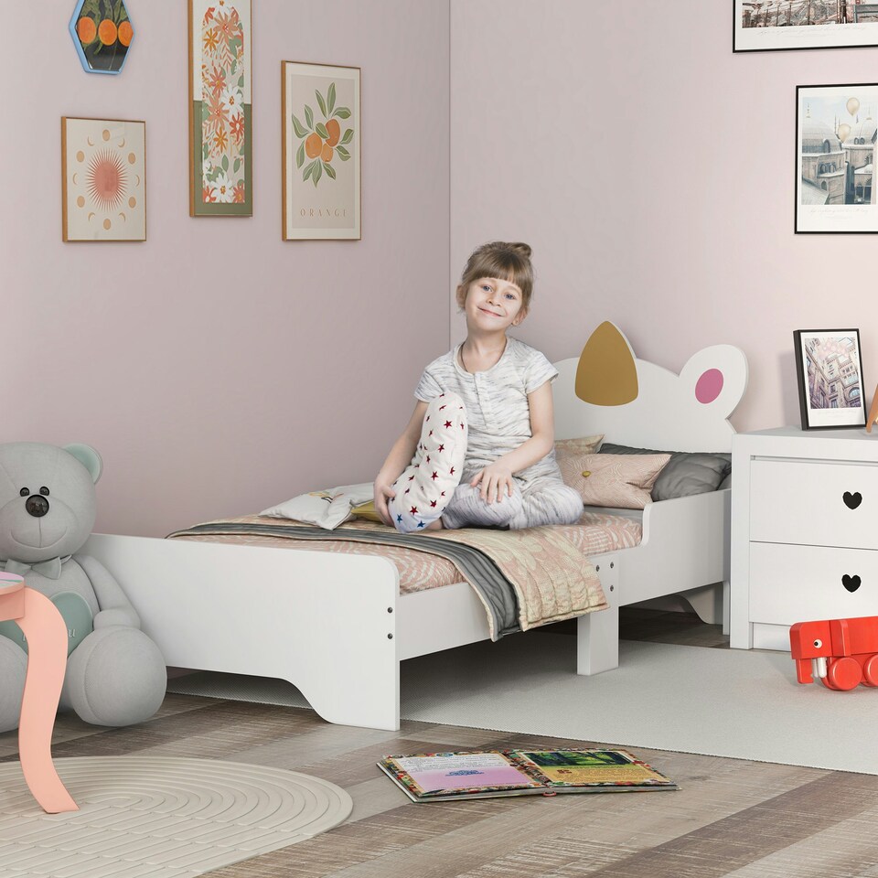 image 1 of ZONEKIZ Unicorn-Designed Toddler Bed, Kids Bedroom Furniture - White