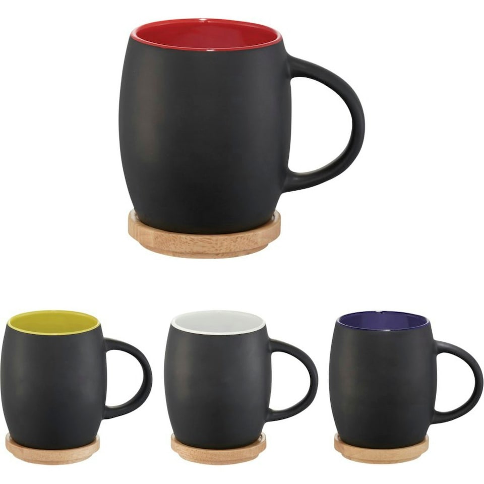 image 1 of Avenue Hearth Ceramic Mug With Wood Lid/Coaster - Solid Black/White - 10.4 x 7.5 cm