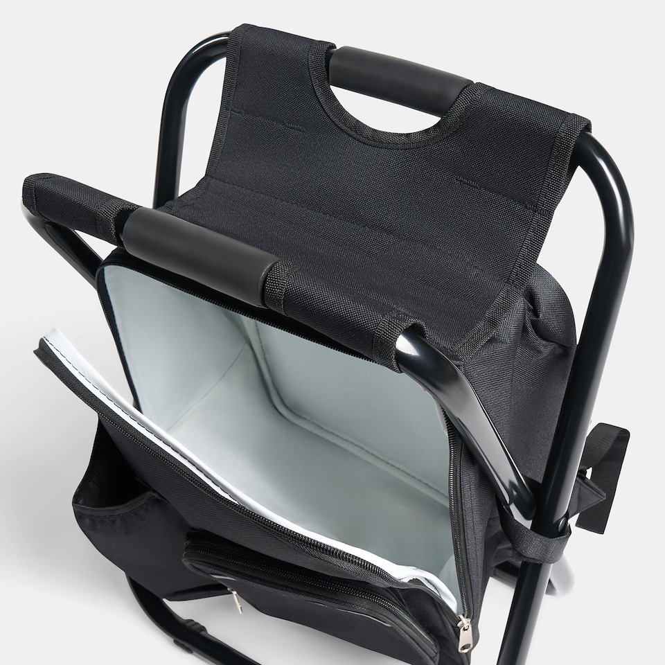 image 1 of OHS 3-in-1 Camping Backpack Stool Cooling Bag Chair Folding Rucksack Seat | Black