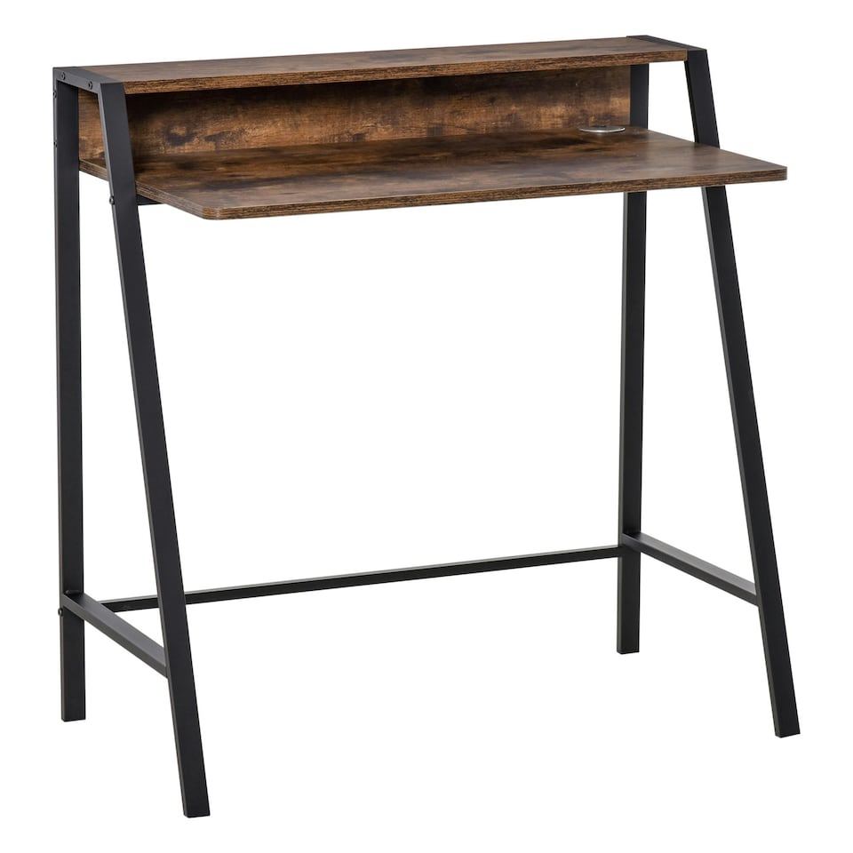 image 1 of HOMCOM 2-Tier Storage Computer Workstation Metal Frame Rustic Brown 100cm