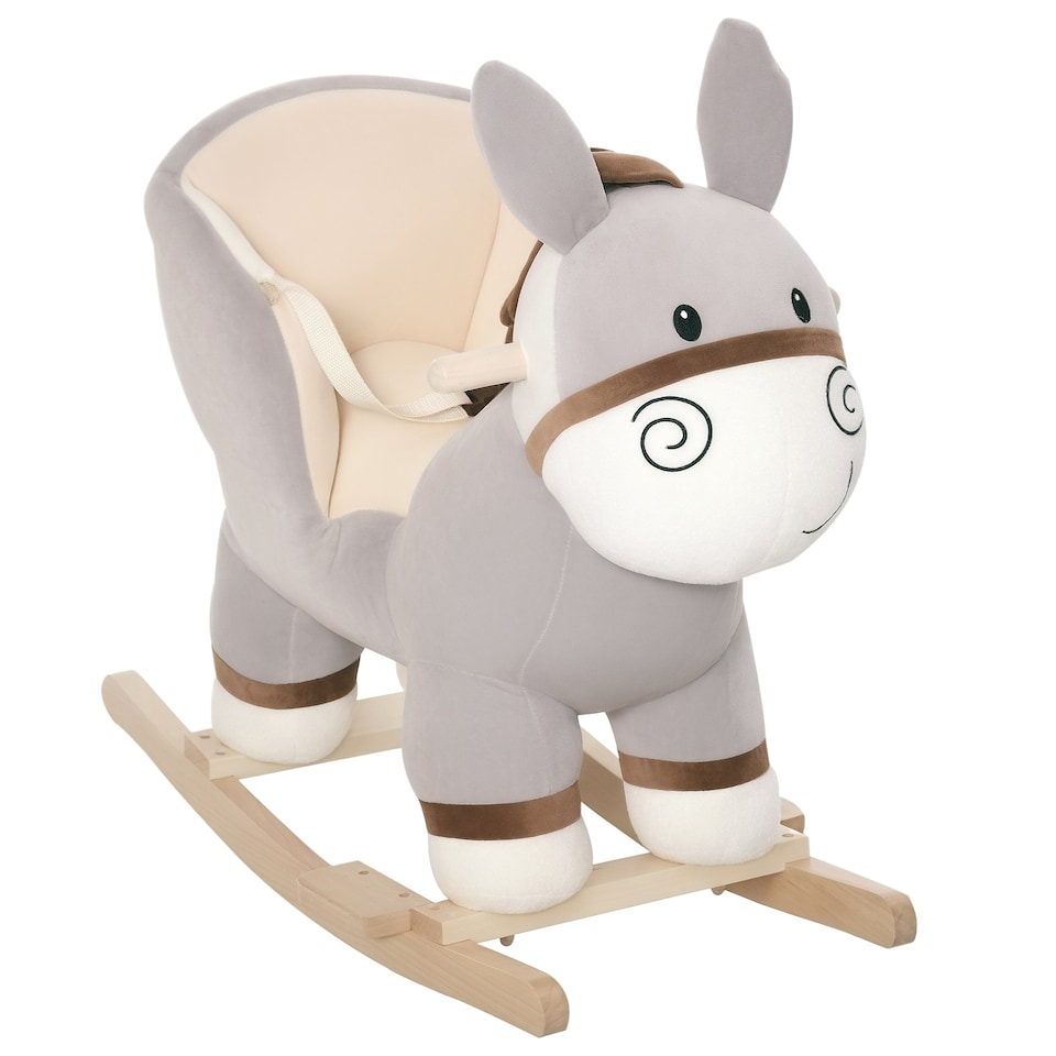 image 1 of HOMCOM Cute Kids Ride-On Rocking Donkey w/ Sound Handlebars Seat Belt Plush Body