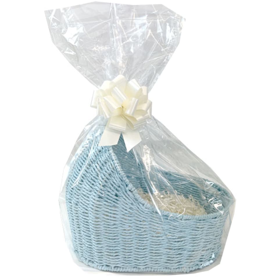 image 1 of Baby Boy Gift Hamper Kit - Blue Bassinet Basket (25cm) with Cream Gift Wrap Accessories