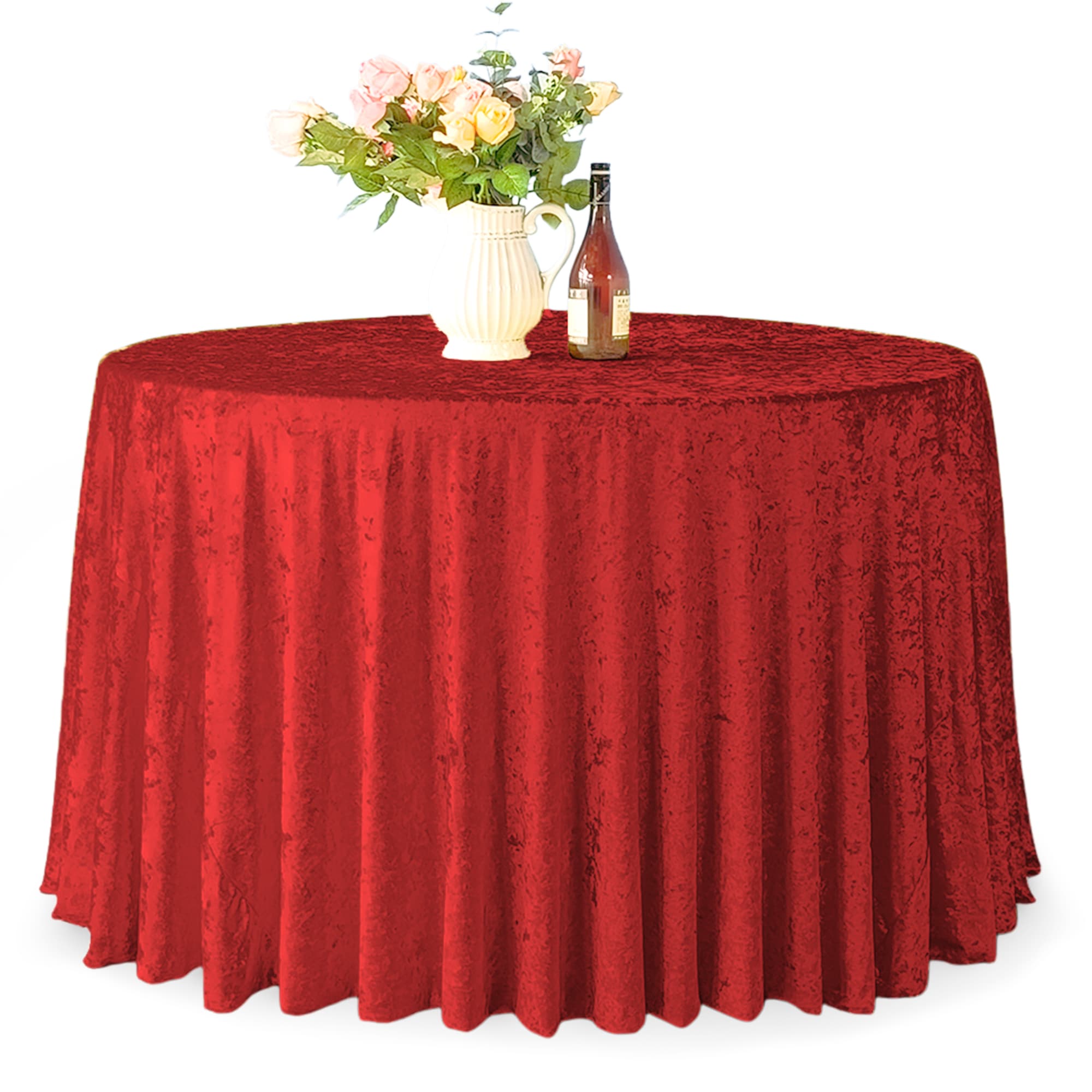Round Crushed Velvet Table Cloth, Washable Soft Fabric Glitz Table Cover - 90"