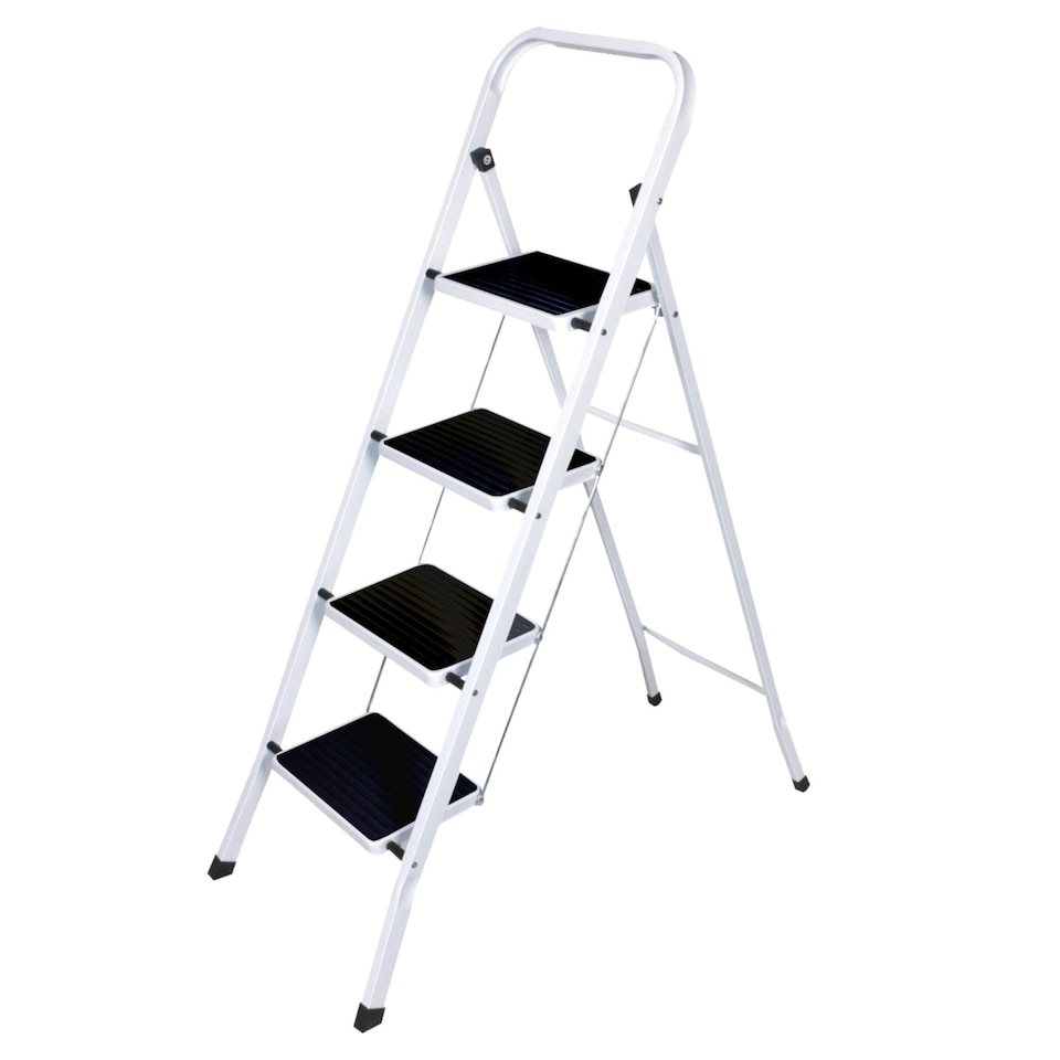 image 1 of Foldable 4 Step Ladder Stepladder Non Slip Tread Safety Steel | White