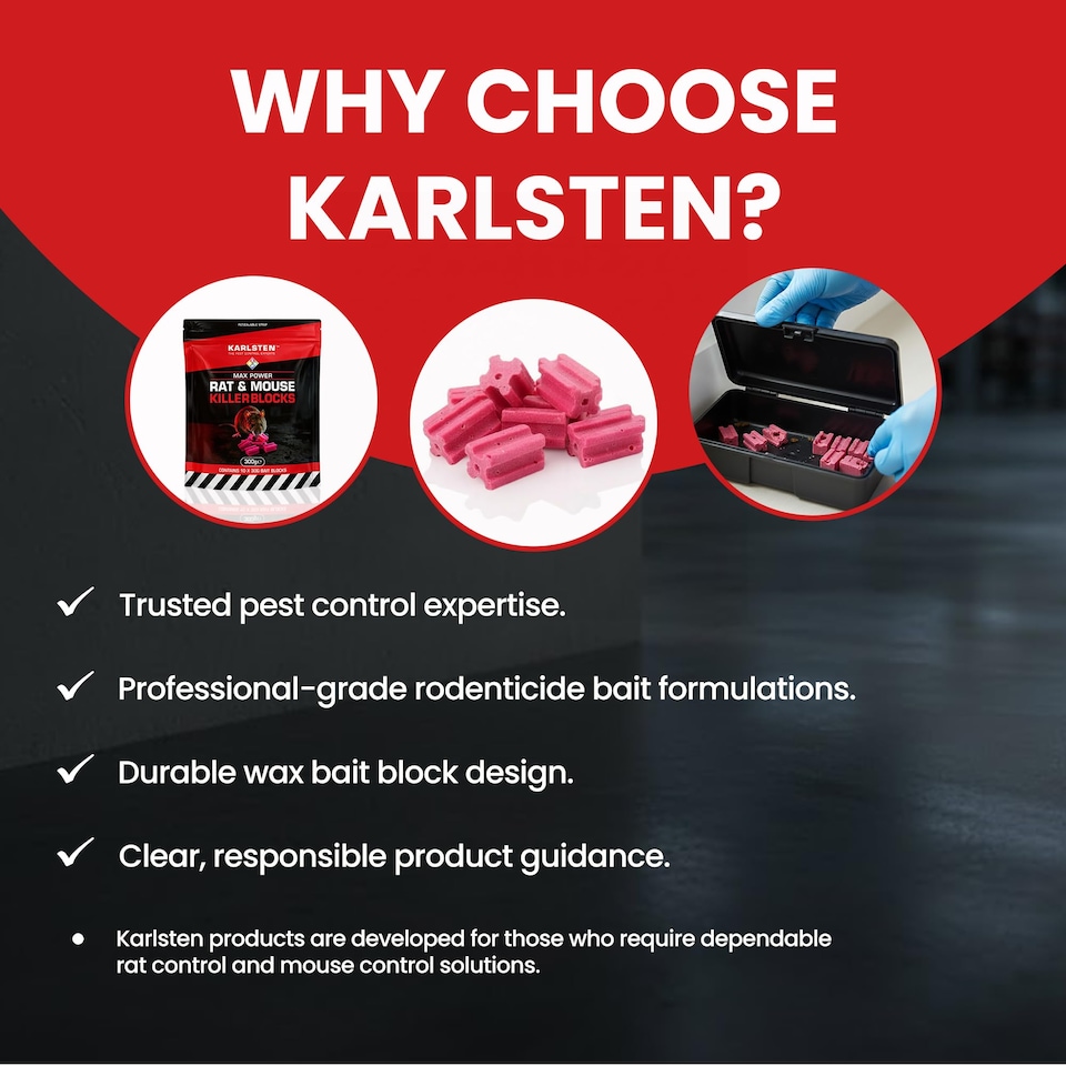 image 1 of Karlsten Rat & Mouse Killer Blocks 300g - All-Weather Wax Bait with Difenacoum for Rodent Control