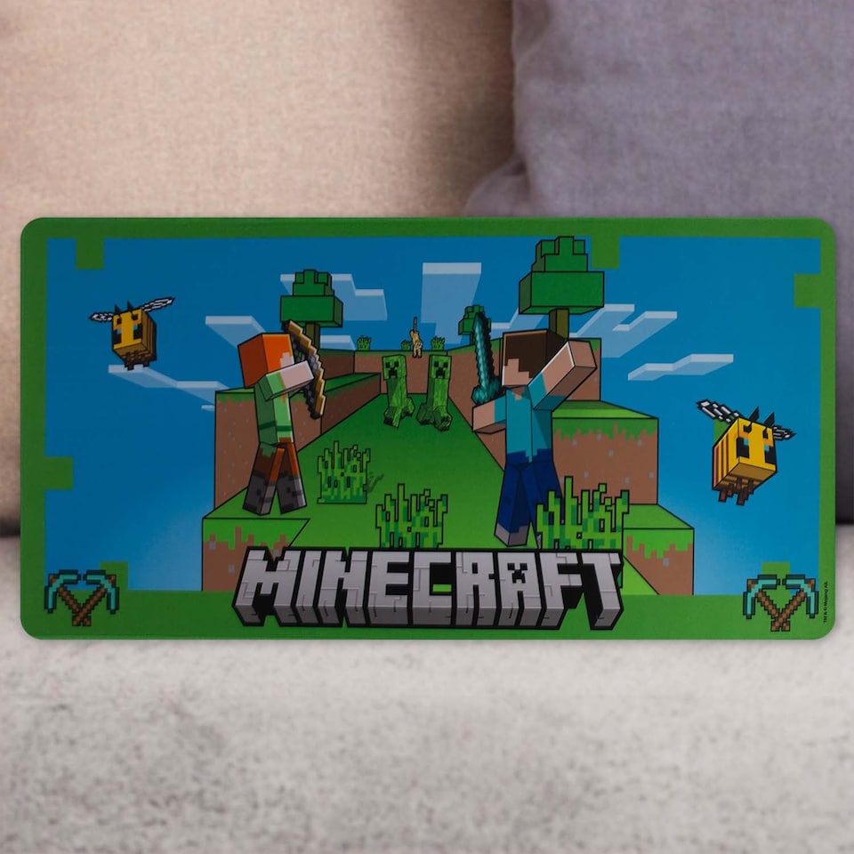 image 1 of PMS Minecraft Desk Mat Multicoloured Gaming Mat - 35cm x 80cm