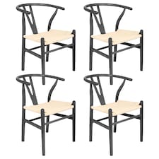 Nicholas Winter 4x Beech Wooden Danish Style Dining Chairs - Black - Solid Wood Wish Beech Bone Wood Chairs | Black | Black/Natural