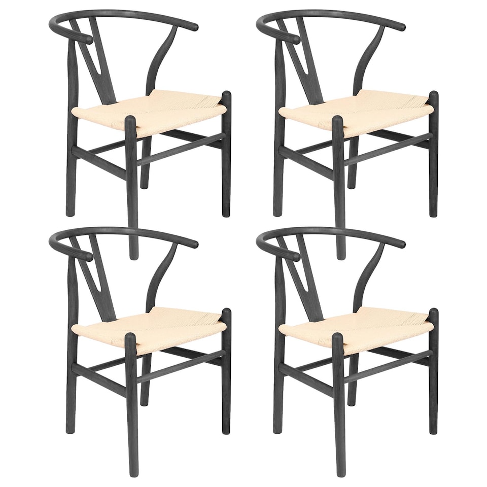 image 1 of Nicholas Winter 4x Beech Wooden Danish Style Dining Chairs - Black - Solid Wood Wish Beech Bone Wood Chairs | Black | Black/Natural