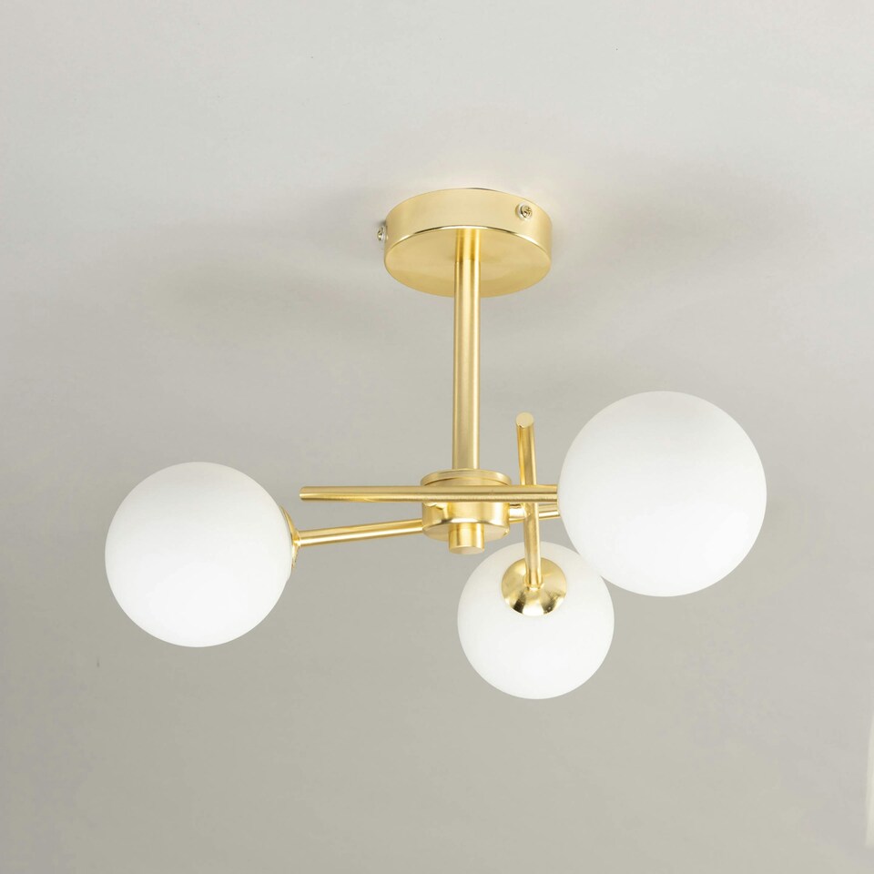 image 1 of BHS Nera 3 Light Flush Bathroom Ceiling Light | Gold | Brass | 1