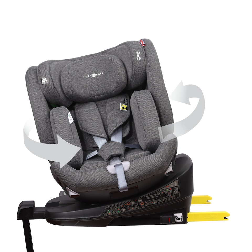 image 1 of Cozy N Safe Omega i-Size 360 Rotating Car Seat 40-150cm, ISOFix & Support Leg, Extended Rear & Forward Facing, High Booster, Side Impact Protection, Adjustable Headrest, Birth to 12 Years (Pearl Grey)