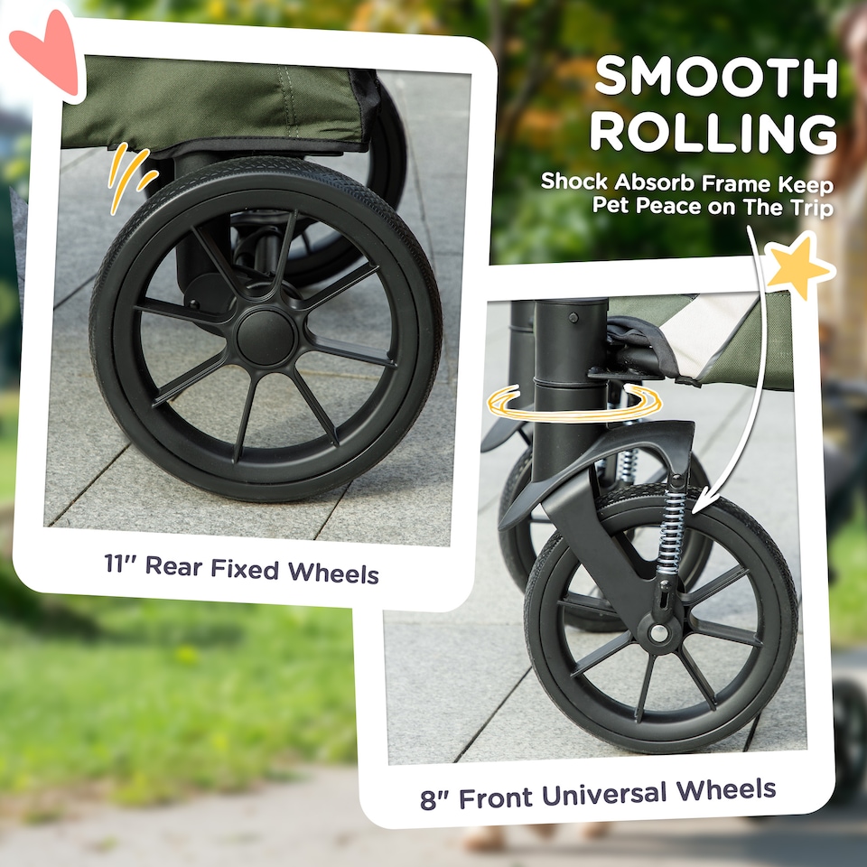 image 1 of PawHut Foldable Pet Stroller with 4 Big Wheels for Medium Dogs, Dark Green