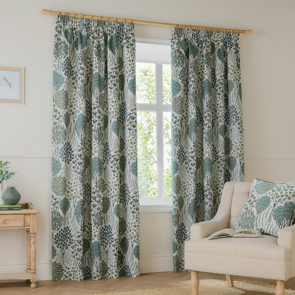 image 1 of Wylder Ophelia Jacquard Floral Room Darkening Pencil Pleat Curtains | Green