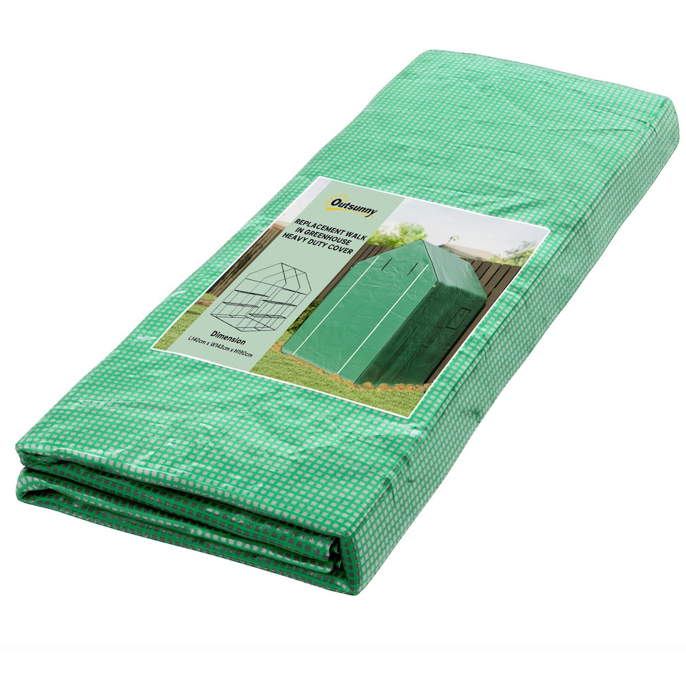 image 1 of Outsunny Walk-in Greenhouse Cover Replacement with Door and Mesh Windows, Green