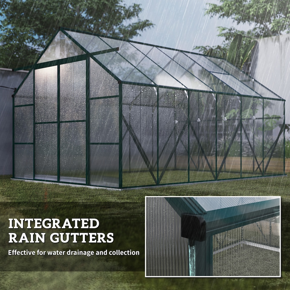 image 1 of Outsunny 8x12ft Polycarbonate Walk-in Greenhouse Outdoor w/ Double Sliding Door | Clear