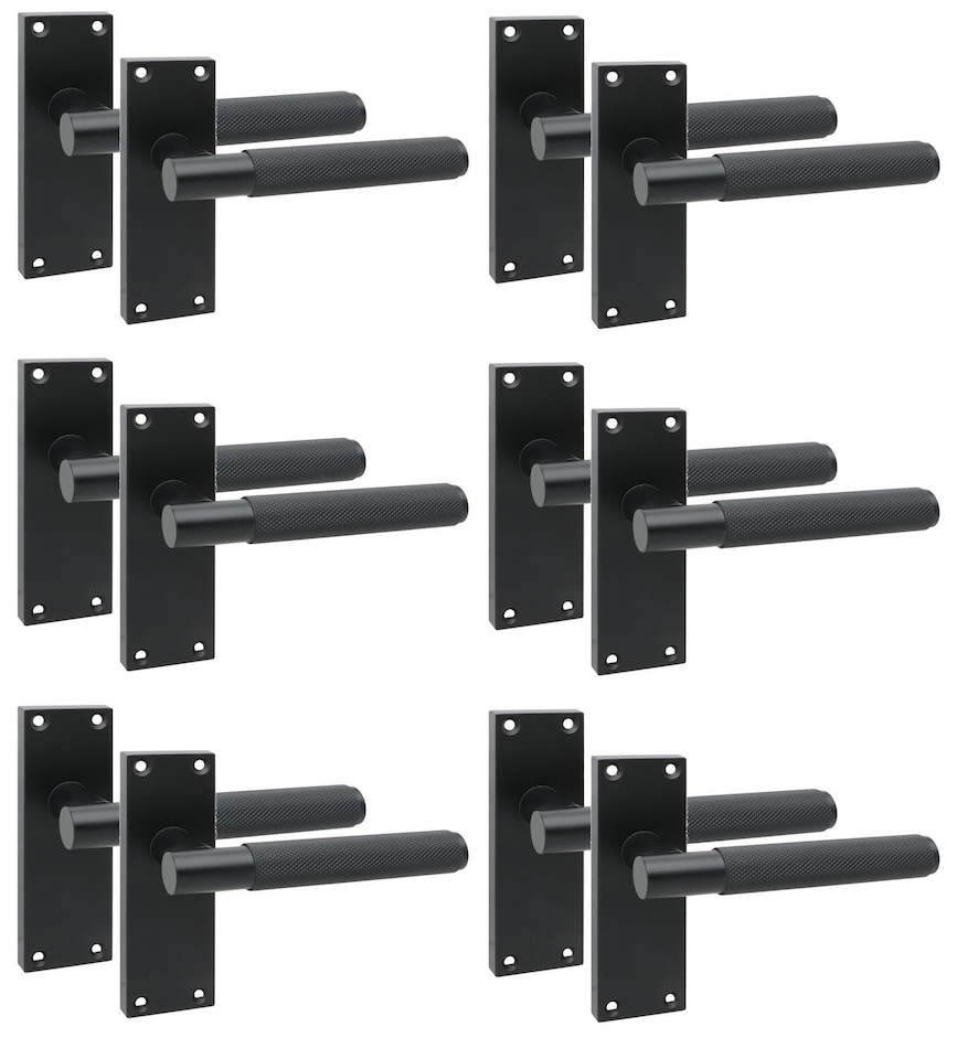 image 1 of Golden Grace 6 Pair Victorian T-Bar Knurled Door Handle Matt Black Finish with Spindle and Screws - 120 x 40mm
