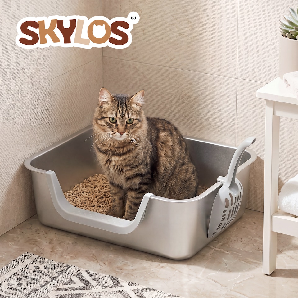 image 1 of Skylos Cat Litter Tray Stainless Steel 7.5cm Low Entry High Sides 201 Steel